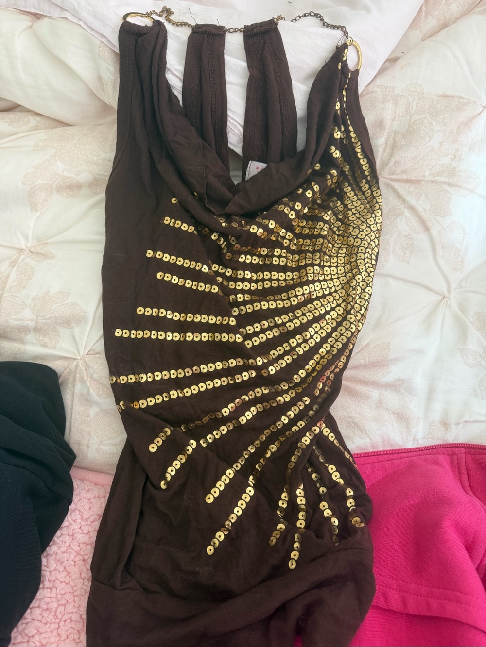 CESEM Brown & Gold Sequin Halter Top